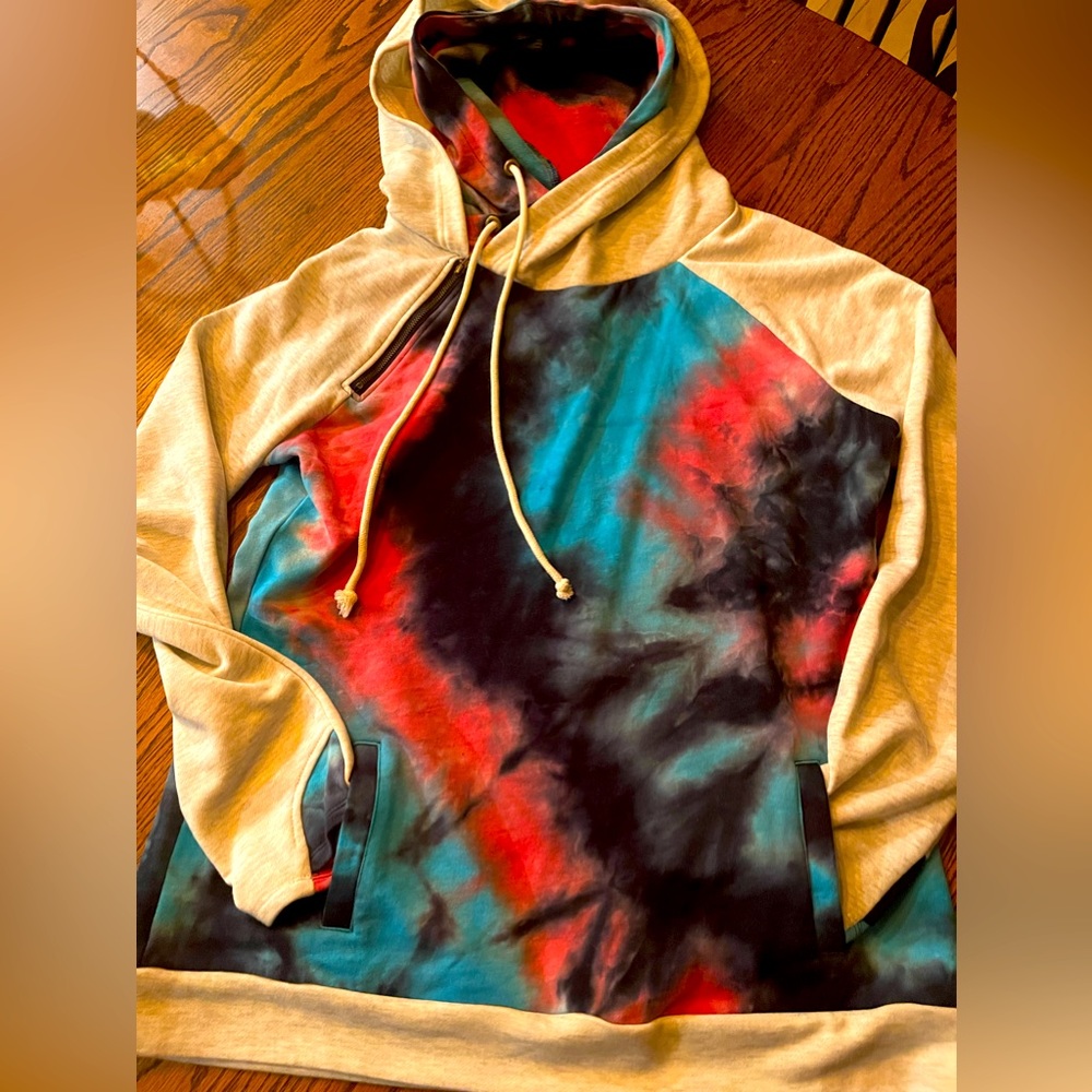 Adorable tie dye hoodie with thumbholes and double hood